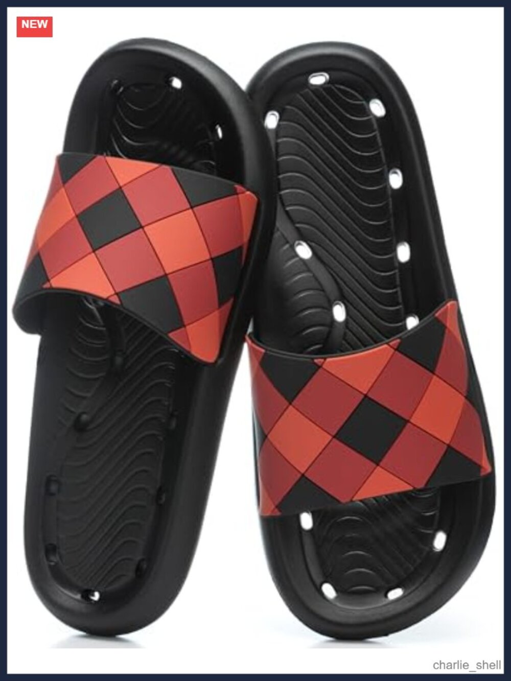 Men's Checkered Non-Slip Shower Sandals Quick-Dry EVA Slippers